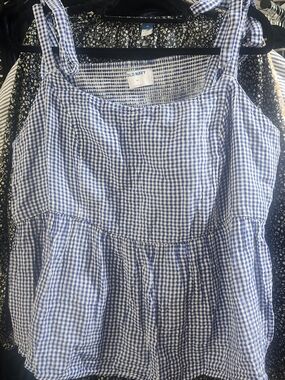 OLD NAVY  Blue and White Gingham Tie-Shoulder Peplum Top